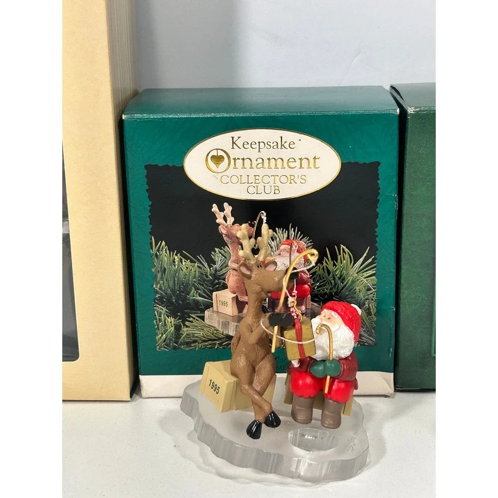 Hallmark Keepsake Ornament Lot Santa's Visit 2002 Reindeer Snowman 1995 Vintage